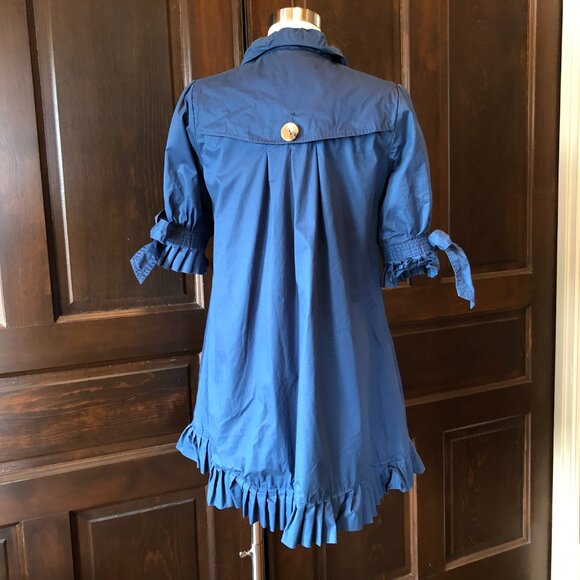 Grace and Desire Swing Coat Jacket Blue Pleated Ruffle Sz L Short Sleeve w/ Bow - Picture 6 of 13
